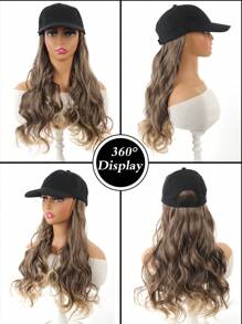 20英寸女士帽式假髮，波浪棒球帽假髮與鬈曲合成纖維髮延長，可調節式棒球帽假髮 - 銅色 - 查看 7