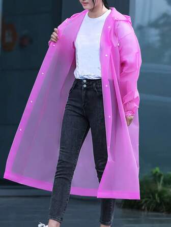 EVA Thickened Full Body Raincoat, Windproof Waterproof Travel Outdoor Cycling Portable Rain Poncho With Drawstrings, Casual Style For Women