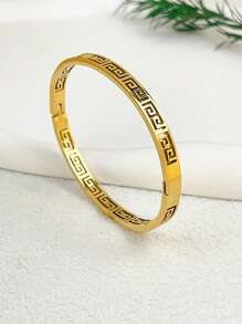 1條華麗、豪華和高端設計的長城圖案鈦鋼手鐲 - 金色 - 查看 3