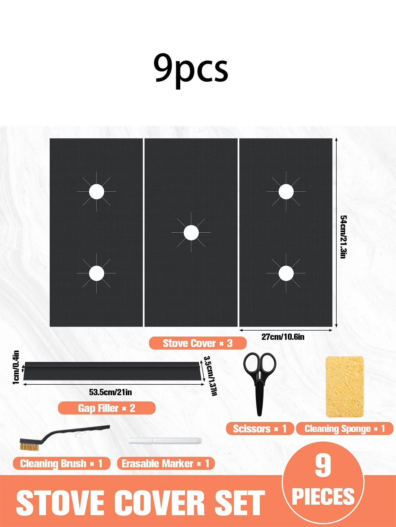 9 pièces Ensemble de 9 couvre-plaques de cuisinière à gaz, couvre-fente en silicone, protecteur de plaque de cuisson antiadhésif lavable et réutilisable. Bande d'étanchéité anti-huile et anti-salissure pour cuisinière à gaz. Tapis de protection pour cuisinière à gaz, tapis de nettoyage de cuisinière, tapis anti-huile pour une utilisation intégrée dans la cuisine. - Noir - Voir 1