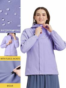 TECTOP 女裝連帽雨衣，與羽絨外套合一保暖防水，適用於冬季雪地和高山防風 - 紫色 - 查看 1
