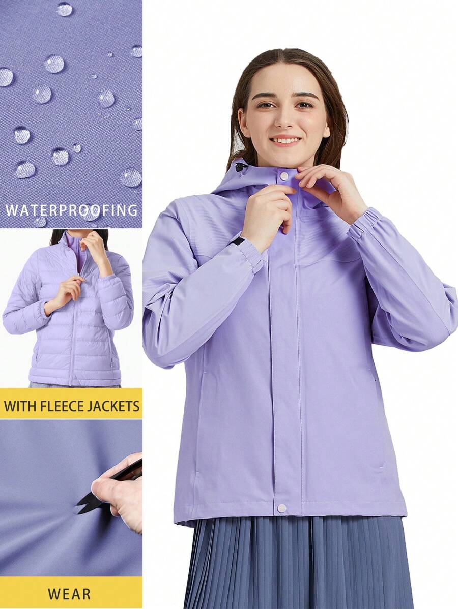 TECTOP 女裝連帽雨衣，與羽絨外套合一保暖防水，適用於冬季雪地和高山防風 - 紫色 - 查看 1