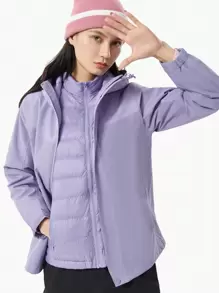 TECTOP 女裝連帽雨衣，與羽絨外套合一保暖防水，適用於冬季雪地和高山防風 - 紫色 - 查看 5