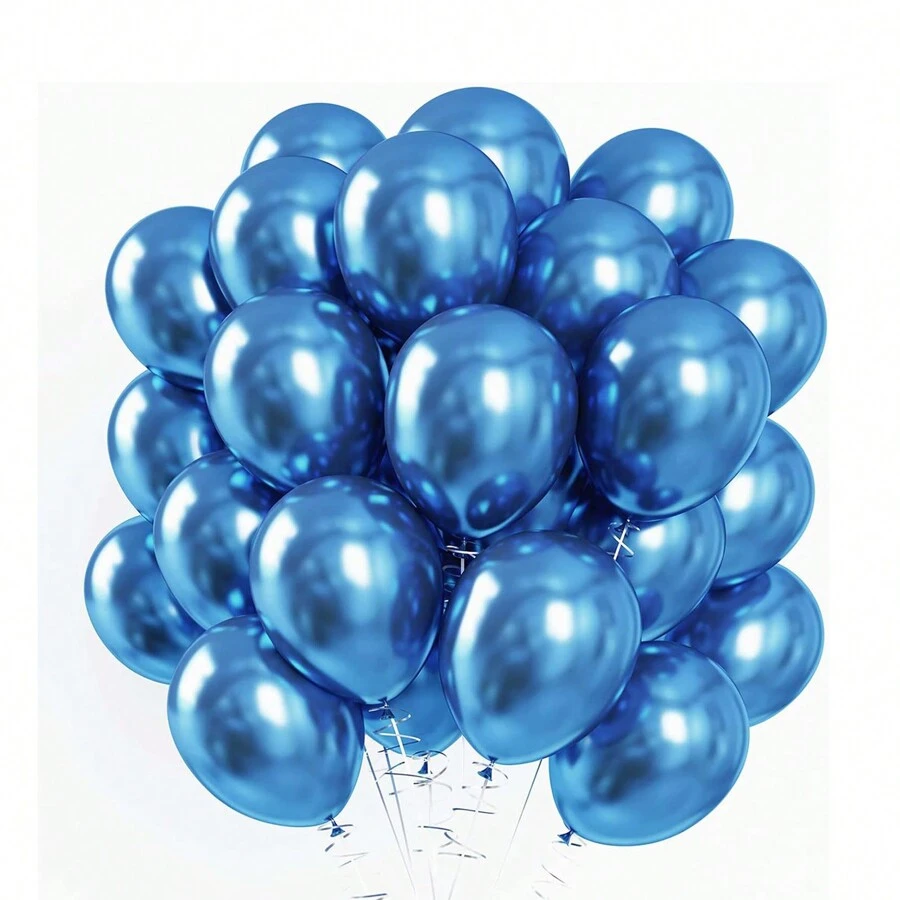 50/20/100 piezas de globos metalizados de 5 pulgadas en colores mezclados de oro, plateado, azul y morado para la decoración de fiestas de bodas y cumpleaños - Azul - Ver 1