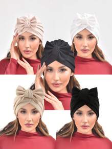One New Solid Color Women's Knitted Beanie Bohemian Style Wrinkled Bowknot Turban Hat Soft Breathable Easy-To-Wear Comfortable Suitable For Everyday Use Winter Fall Valentine's Day Valentines