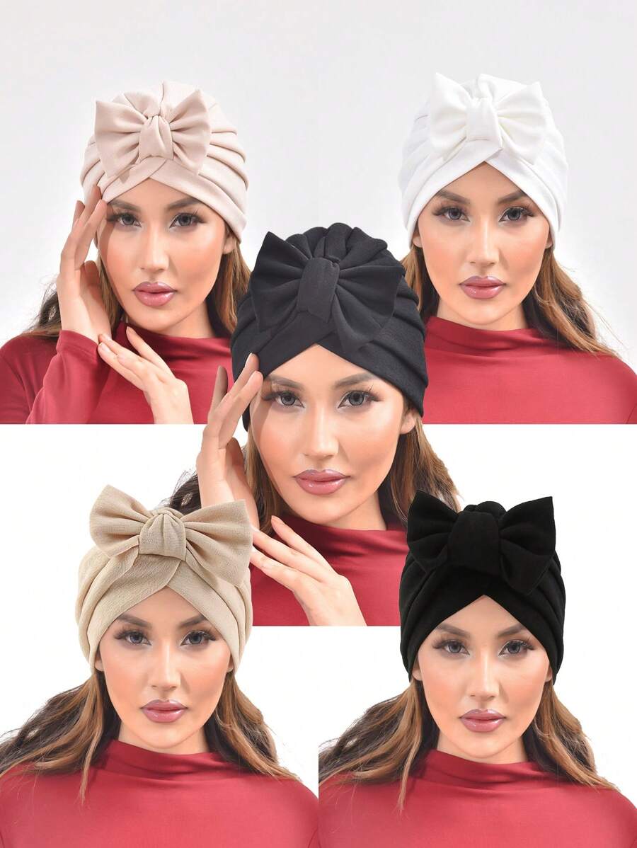 One New Solid Color Women's Knitted Beanie Bohemian Style Wrinkled Bowknot Turban Hat Soft Breathable Easy-To-Wear Comfortable Suitable For Everyday Use Winter Fall Valentine's Day Valentines