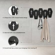 Ganchos de abrigo en forma de ataúd, perchero de madera negra con 5 ganchos, ganchos de pared de ataúd de servicio pesado para llaves, bolsos, toallas, ropa, decoraciones de pared góticas para baño, sala de estar, dormitorio - Negro - Ver 5