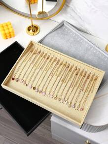 1 Stück Samt- und PU-Leder Halsketten Präsentationsplatte, Samt Halsketten Präsentationsschale, Schmuck Anhänger Armband Präsentationsständer, Rückkehr zur Schule