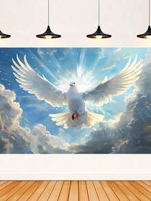 1套和平標誌攝影背景布，聚乙烯材質，帶有天空和神聖光芒背景和鴿子圖案，適用於攝影棚橫幅和派對裝飾 - 彩色 - 查看 6