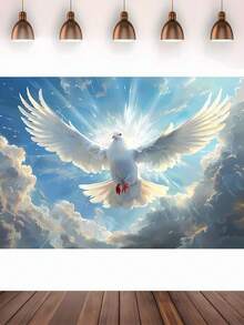 1套和平標誌攝影背景布，聚乙烯材質，帶有天空和神聖光芒背景和鴿子圖案，適用於攝影棚橫幅和派對裝飾 - 彩色 - 查看 7