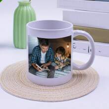 كوب قهوة سيراميك مخصص 11 أونصة مع صورة واسم، كوب قابل للتخصيص بنص ومقبض كبير للاتيه والكابتشينو والحليب والعصير، هدية منزل جديد وعيد ميلاد، جمالي - صورة + نص - مشاهدة 7
