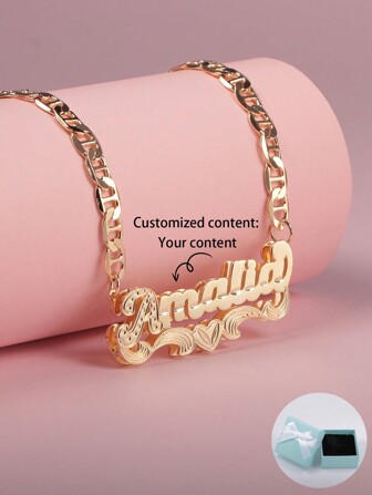 1pc Customized European & American Style Hip-Hop Double-Layer Car Flower Name Necklace, Customizable Text, Suitable For Various Occasions As Gift Or Self-Wear, High-End Luxury Car Flower Necklace,New Year Glamour