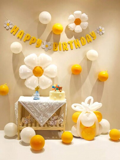 Birthday Party Decoration Balloon Arrangement Daisy Banner And Bunting Set