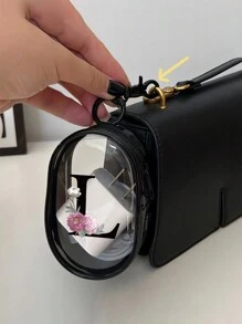 1pc-Black Portable Mini Transparent Zipper Storage Bag, Multifunctional Jewelry Storage Bag For Earphones, Charger Case, Keychain, Ring, Transparent Travel Accessories Bag, Transparent Storage Bag With Keychain, Convenient For Carrying Makeup Mirror, Earphones, Data And Charging Cables, Waterproof, Lightweight, Suitable For Girls, Students And Boys, Suitable For Storing Small Items, Data Cable Storage Bag, Bracelet Bag, Cosmetic Bag - Black - View 4