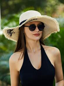 Women Straw Sun Hat Packable Roll Brim Summer UV Beach Sunhat UPF SPF 50 Packable Adjustable - A - View 8