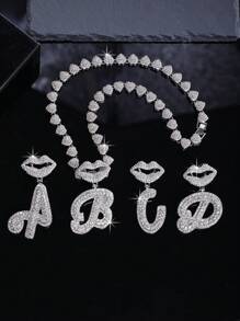 CVNANA قلادة سلسلة مربوطة مزخرفة مليئة بالألماس للرجال والنساء، قلادة حرف الهيب هوب لشفة الشفاه المزخرفة، هدية مجوهرات للفتيات.