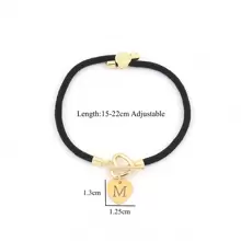 1条新款经典金色不锈钢镂空心形字母可调节绳手链，女士款 - 黑色 - 查看 2