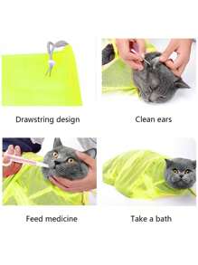 Tắm mèo-Cắt móng tay-Vệ sinh tai-Túi chống trầy xước đựng thuốc, tiêm và cố định khi chải lông - Màu vàng - Xem 2