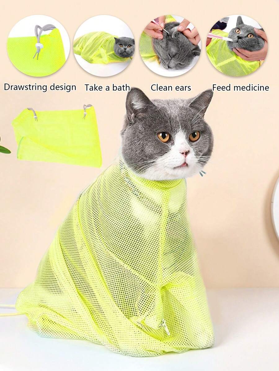 Tắm mèo-Cắt móng tay-Vệ sinh tai-Túi chống trầy xước đựng thuốc, tiêm và cố định khi chải lông - Màu vàng - Xem 1