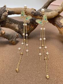 High-Quality Butterfly Pearl Tassel Earrings, Elegant Personalized Earrings Gift For Women - Multicolor - View 2