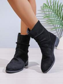 Women New Flat Mid-Calf Retro Round Toe Casual Comfortable Versatile Mid-Calf Boots