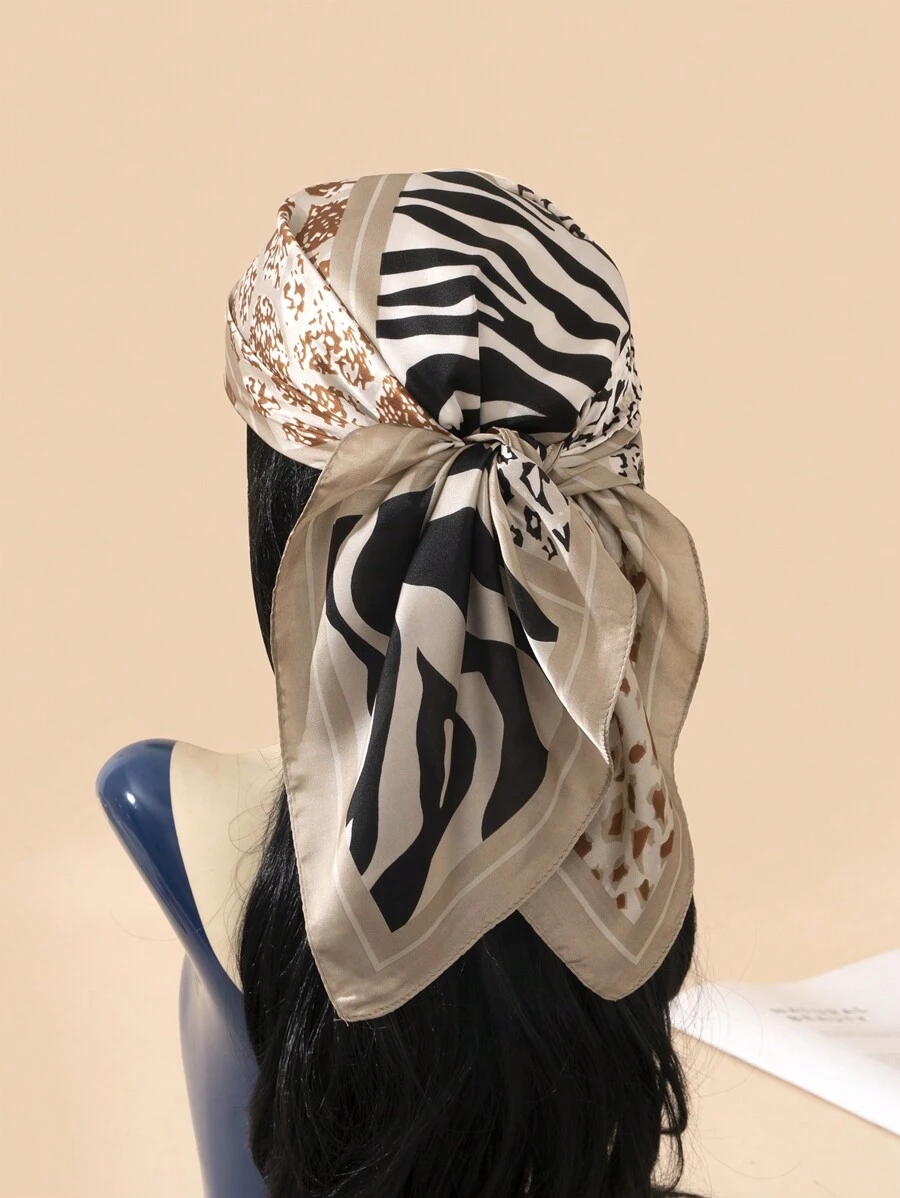 1 pieza Nuevo pañuelo de bandana de leopardo para mujer de 70 cm, pañuelo multifuncional de seda simulada, diadema, pañuelo de cuello, cinturón de moda, adecuado para uso diario
