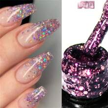 6pcs Glitter Gel Nail Polish Set 7ml Summer Red Nails Black Silver Glitter Gel Polish Set , Sparkle Nail Polish Glitter Sequins Nail Gel Polish, Semi Permanent Hybrid Gel Varnish Soak Off UV LED Gel For Nails Art Manicure Kit Nail Supplies Home Salon Gift For Women - Nhiều màu - Xem 5