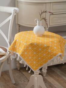 多色图案印花方形桌布，波西米亚简约风格，带流苏装饰，适用于橱柜、床头柜、小桌子、沙发、桌椅、节日装饰，四季使用 - 彩色 - 查看 16