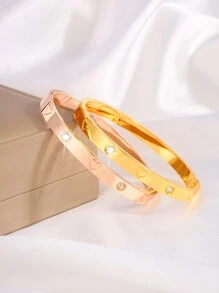 2 nuevos brazaletes de acero inoxidable de alta gama con diamantes de imitación, de moda y personalizados, adecuados para uso diario de parejas, San Valentín, mamá, madre, Día de la Madre, regalo - Pulsera de diamantes de amor - Ver 20