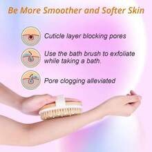 Cepillo corporal seco - Cepillo exfoliante de cerdas naturales para la renovación de la piel, soporte linfático y aumento de la circulación - Herramienta de cepillado en seco ideal para una exfoliación suave tipo spa y desintoxicación delicada - color madera - Ver 7