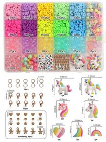 Kit de artizanat cu margele acrilice pentru copii, include unicorn, floare, coajă, fluture, acadea, lună, pandantiv inimă, mărgele de sticlă, jucării pentru bijuterii pentru fete, cadou de Crăciun - Multicolor - Vizualizare 2