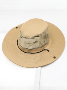 1pc Fashionable And Simple Casual Solid Color Breathable Mesh Wide Brim Sun Hat, Comfortable And Adjustable For Men - Multicolor - View 8