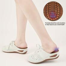 Zuecos de mujer con cuentas de masaje, zapatos de suela gruesa y puntera cerrada, transpirables, aptos para otoño e invierno - Blanco - Ver 5