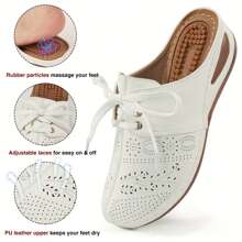 Zuecos de mujer con cuentas de masaje, zapatos de suela gruesa y puntera cerrada, transpirables, aptos para otoño e invierno - Blanco - Ver 4