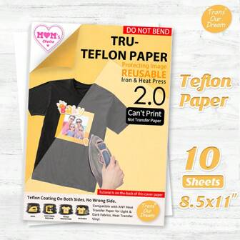 TransOurDream Glossy Teflon Paper For T Shirt Heat Transfer (10 Sheets, A4(8.5*11inch) Size) Teflon Sheets For Heat Press Machine (TOD-10-A4)
