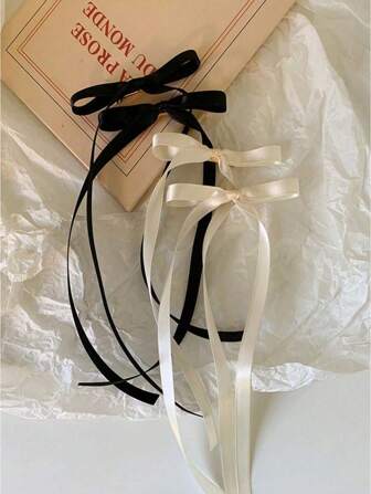 2pcs/Set Mini Bow Design Hair Clip With Ribbon Streamers, Side Clip Style French Hair Tie For Double Ponytail Girls' Hair Accessory Cute