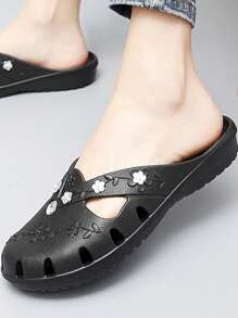 2024 New Summer Roman Style Wedge Heel Sandals For Women, Plum Blossom & Rhinestone Embellished Slippers