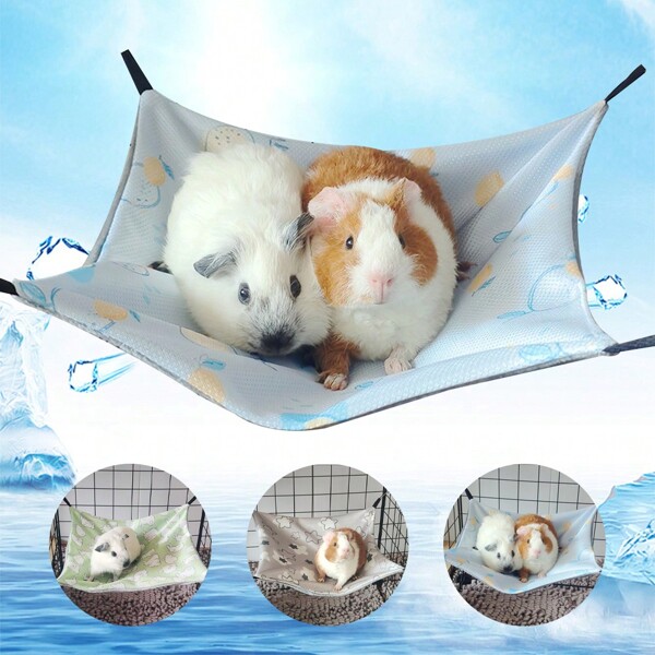 سرير هامستر معلّق مزدوج الوجهين مطبوع برسوم مر anim بالكرتون، شبكة حريرية باردة ومسامية، هاموك طرية ودافئة مناسبة للحيوانات الأليفة الصغيرة في جميع الفصول