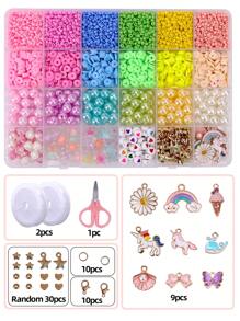 Kit de artizanat cu margele acrilice pentru copii, include unicorn, floare, coajă, fluture, acadea, lună, pandantiv inimă, mărgele de sticlă, jucării pentru bijuterii pentru fete, cadou de Crăciun - Multicolor - Vizualizare 5