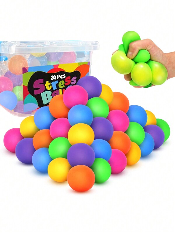 24 piezas Bolas antiestrés a granel, mini pelotas blandas para el alivio del estrés - Juguete sensorial cambiante de color para canastas de Pascua llenas de detalles de relleno del aula (estilo aleatorio)