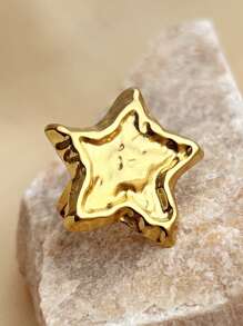 1pc Fashionable French Star Ring, Stainless Steel Plated With 18K Gold, Yellow Starfish Open-Ended Ring, Adjustable Size, Versatile Ring For Women, Suitable For Mother Day, Halloween, Gift