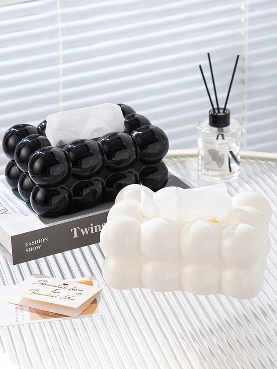 1pc Black & White ABS Cute Ball Tissue Box Cover, Nordic Style Paper Holder For Living Room Coffee Table Storage - Multicolor - View 1