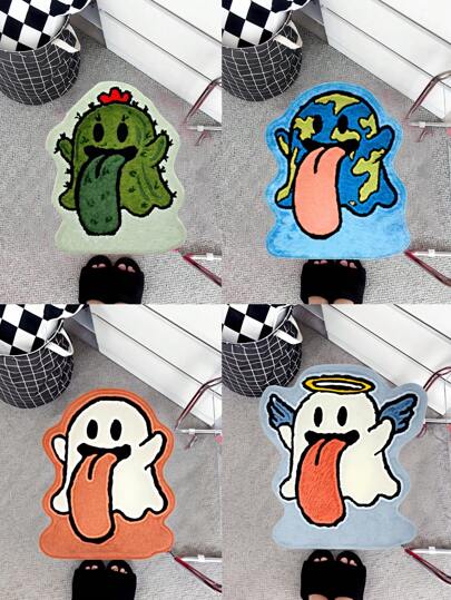 1pc Cartoon Ghost Bedside Blanket, Decorative Blanket For Bed, Sofa, Camping, Office Nap, Portable Thickened Winter Sofa, Wall, Dining Room, Hotel, Fabric Hanging With Floral Pattern, High-End Feeling, Living Room Sofa Background Fabric, Printed Cushion With Anti-Skid Soft Texture, Embossed Asymmetrical Shaped Home Entrance Door Mat, High-End Feeling Floor Mat, Living Room Entrance Foot Mat, Sofa, Retro Bedroom Rug, Bedside Blanket