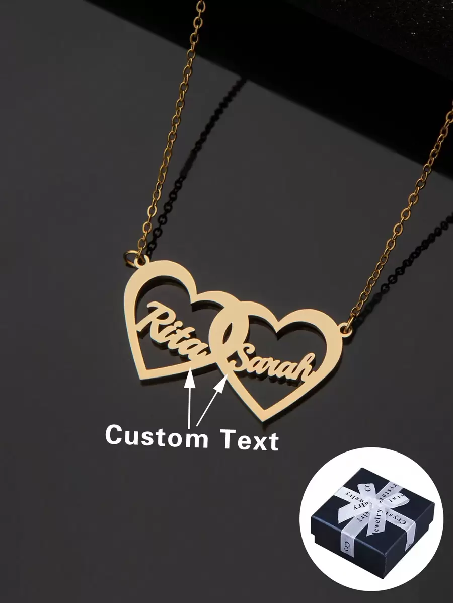 Dây chuyền đôi hình trái tim bằng thép không gỉ khắc tên riêng, chữ cái tiếng Anh màu vàng với nhiều lựa chọn tên, món quà cao cấp lý tưởng để tặng nhân dịp kỷ niệm, Ngày Valentine, quà tặng lãng mạn nhân Ngày Valentine, Ngày của Mẹ, sinh nhật, lễ tốt nghiệp, hoặc để đeo hàng ngày cho người yêu, bạn trai, bạn gái, bố, gia đình, bạn bè, con trai, mẹ, con gái, ông bà, dây chuyền chữ thời trang tùy chỉnh, vẻ ngoài quyến rũ, vẻ đẹp năm mới, trang sức dành cho phụ nữ. - Vàng - Xem 1