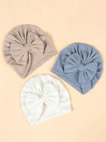 (Set Of 3) Newborn Knitted Breathable Baby Hats With Cute Bowknots, Elastic Infant Beanie