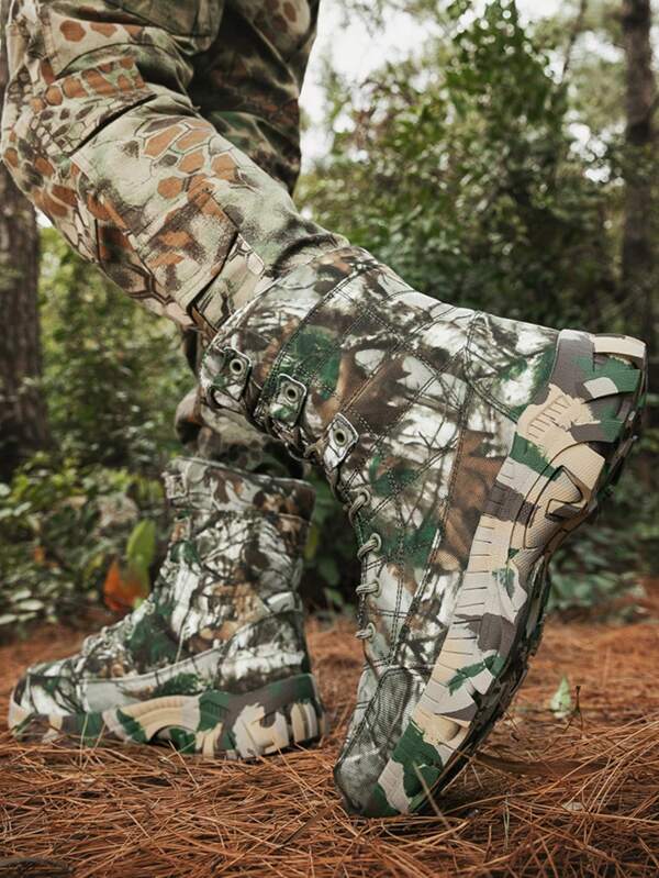 Herren Outdoor Stiefel mit hohem Schaft - Camouflage Militär-Trainings-Taktische Stiefel, hochwertige atmungsaktive Wüsten-Wanderstiefel, rutschfeste Schnürstiefel mit dicker Sohle für Männer, Wandern, Trekking, Reisen, Camping, Arbeit