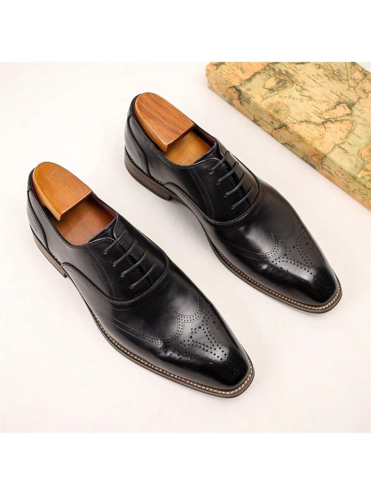 Oxford Chaussures Habillées for Hommes À Lacets Bout Pointu Bruni Chaussures Derby Cap Toe PU Cuir Semelle en Caoutchouc Antidérapant Bloc Talon Bas Haut Mariage (Color : Marron, Size : 38 EU