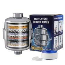 1 قطعة مرشح رأس الدش 18 مستوى مع فيتامين سي، ينظف بفعالية المياه العسرة ويحسن جودة المياه، يزيل الكلور والفلوريد والمعادن الثقيلة، مناسب لجميع رؤوس الدش، اكسسوارات حمام، أدوات حمام - فضي - مشاهدة 2