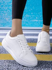 男款加厚白色運動鞋，2024新潮流運動鞋適用於男女，高增式，多功能，休閒風格 - 白色 - 查看 3