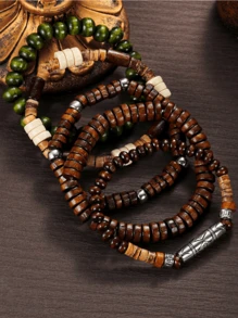 5入組木珠手鍊，時尚飾品禮物組合 - 彩色 - 查看 3